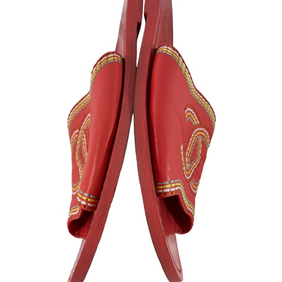 CHANEL Orange Leather Interlocking CC Stitching Women's Slides Sandals 36 - 6US - Picture 7 of 12